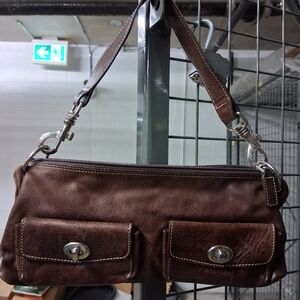 Vintage Claudia Firenze Brown Leather Handbag with Dual Pockets